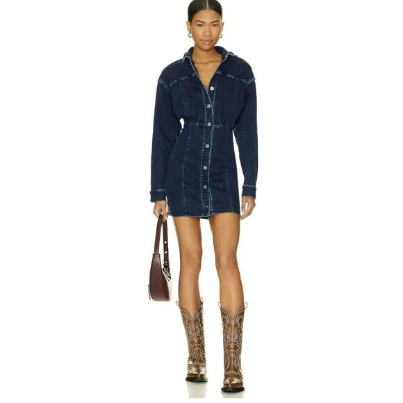 Free People Amber Denim Dress in Dark Indigo NWT Size 4 - Picture 2 of 9